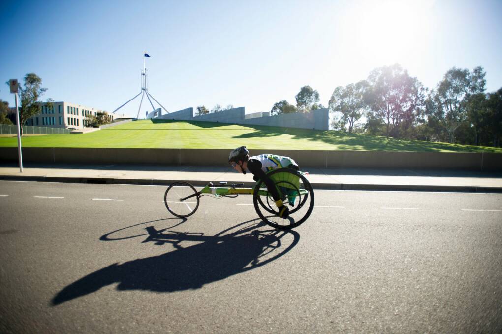 The wheelchair event in the Canberra Times fun run on Sunday. Photo: Jay Cronan
