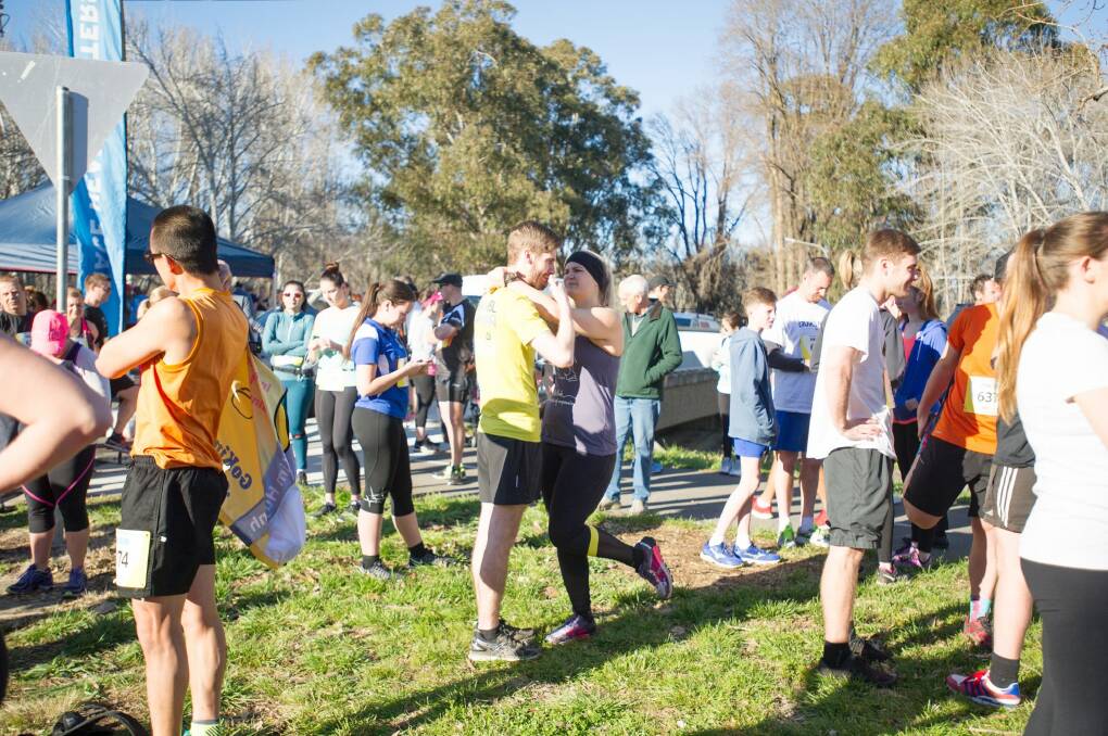At the finish line of the Canberra Times Fun Run.  Photo: Jay Cronan