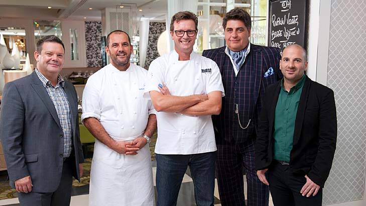 Guest chefs Guillaume Brahimi and Russell Blakie with Gary Mehigan, Matt Preston and George Calombaris.