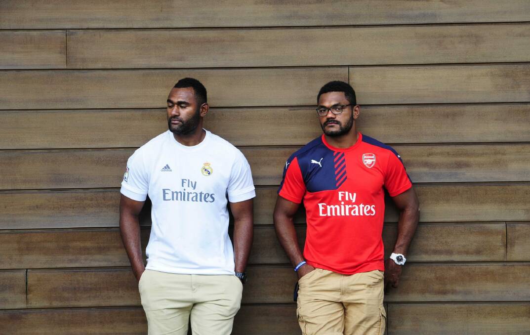 Tevita Kuridrani and Henry Speight turned their attention to raising money for Fiji this week after Tropical Cyclone Winston. Photo: Melissa Adams