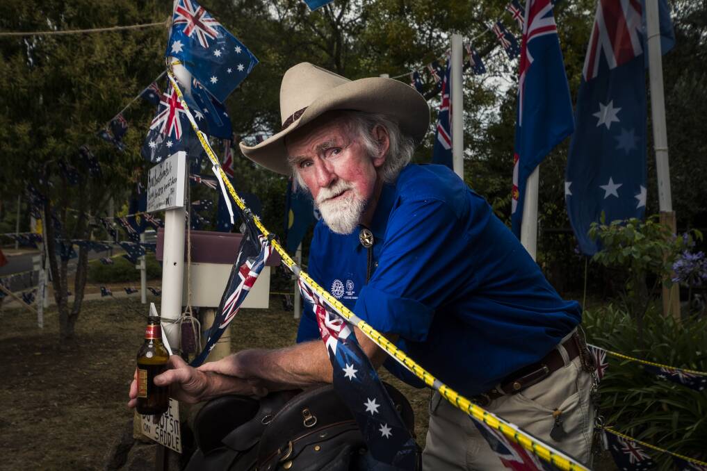 Proud Australian David Goodall has an Australia Day flag tribute display at his house. Photo: Dion Georgopoulos