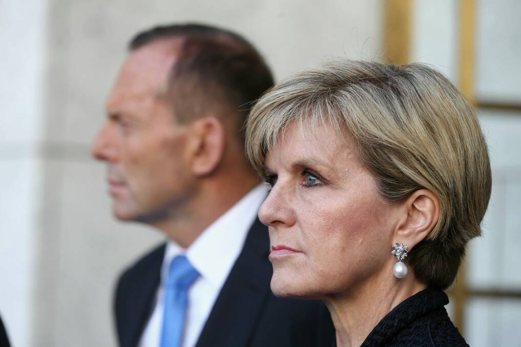 Julie Bishop has spoken on her loneliness as the only woman in Tony Abbott's cabinet.  Photo: Alex Ellinghausen
