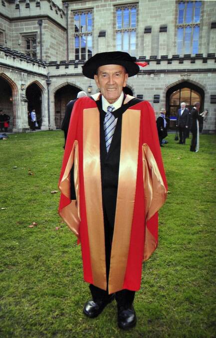 Dr John Freney after he received his PhD in agricultural science from the University of Melbourne in 2014 at the age of 85.