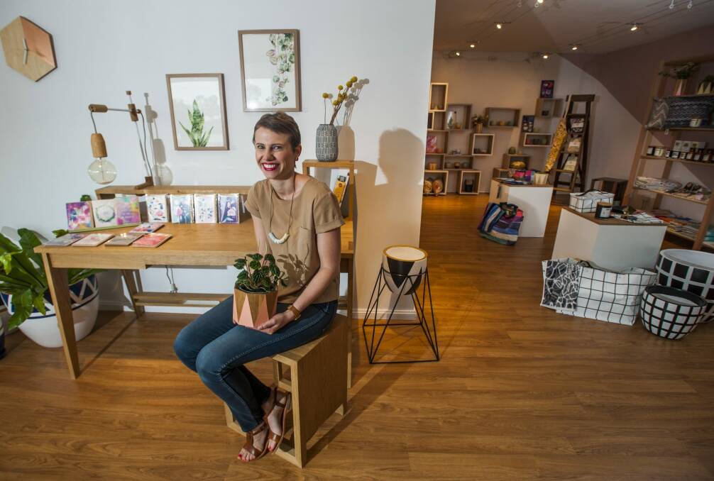 Store owner Thea Bollington inside Meet Gather Collect at Aranda shops.  Photo: Elesa Kurtz