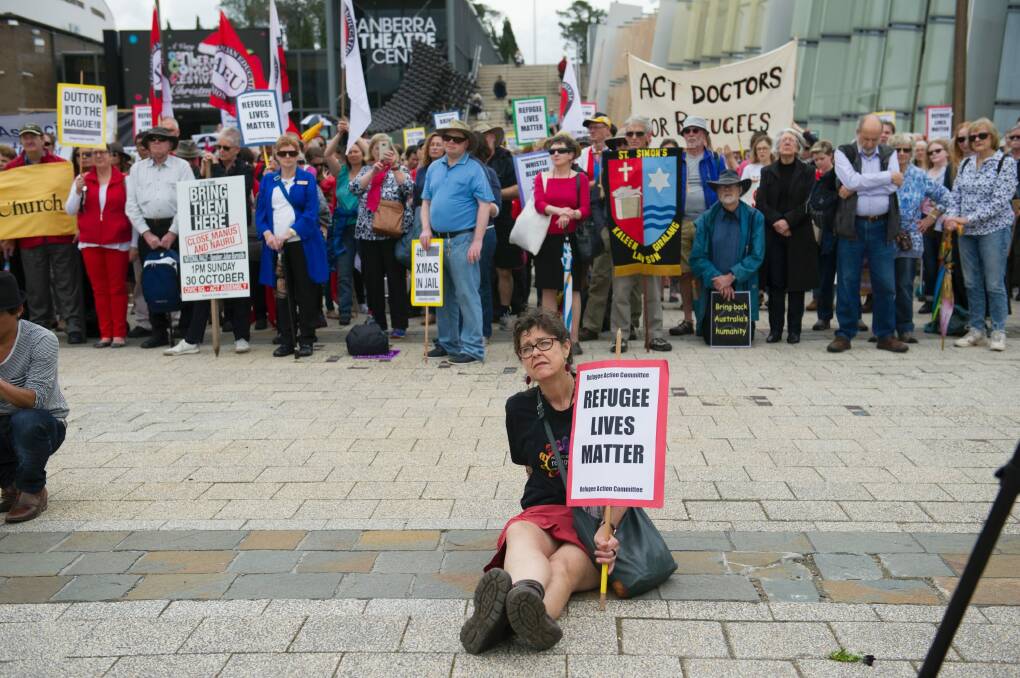 Some of the 2500 protesters who rallied against offshore detention at Civic Square in October. Photo: Jay Cronan