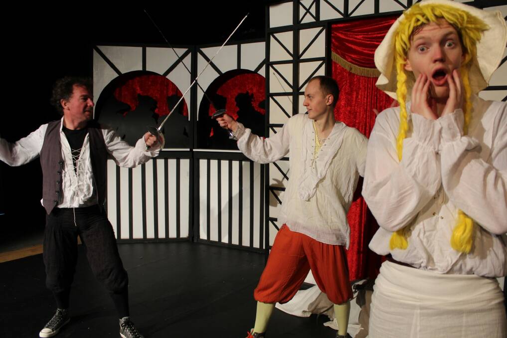 From left, James Scott, Ryan Pemberton and Brendan Kelly in "The Complete Works of William Shakespeare (Abridged)" Photo: supplied