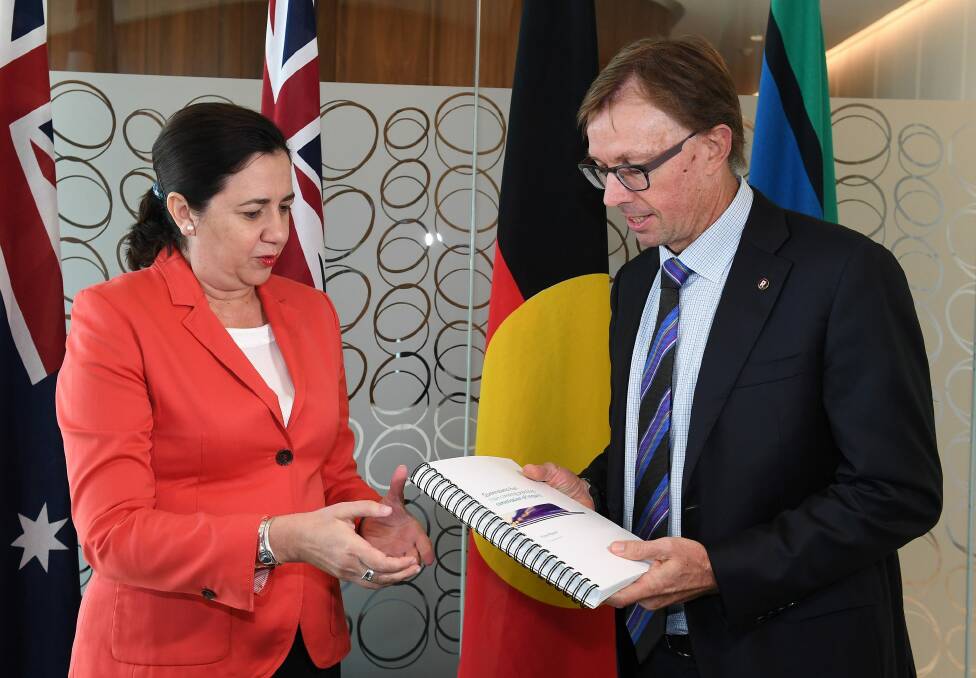 Experts working with Queensland Rail chairman Phillip Strachan, pictured here with Premier Annastacia Palaszczuk, have proposed a new public transport model for Queensland. Photo: Pool image