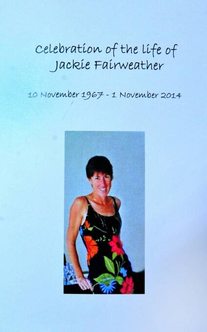 The order of service from Jackie Fairweather's memorial.