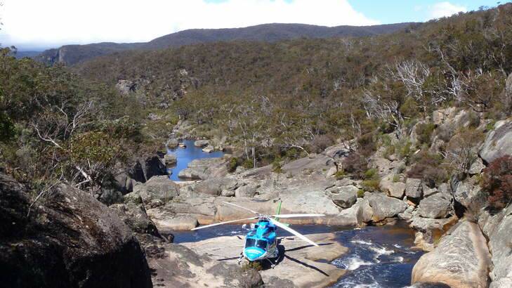 One of the more challenging landing sites for the SouthCare helicopter at the top of the Tuross River Cascades, Wadbilliga National Park. Photo: Supplied