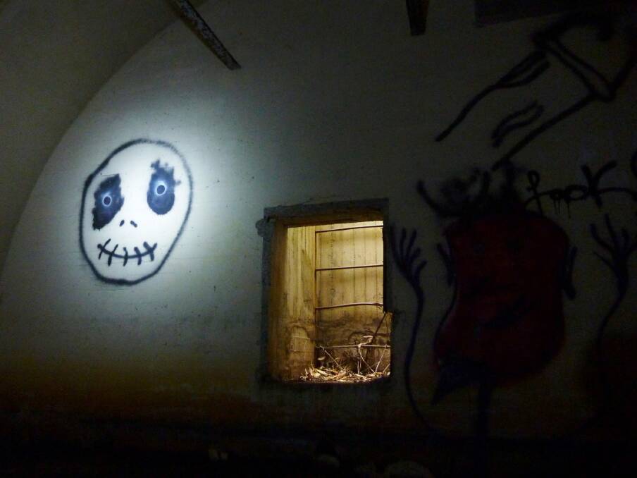 Graffiti artists have left their mark inside the Broulee World War II radio post bunker. Photo: Tim the Yowie Man