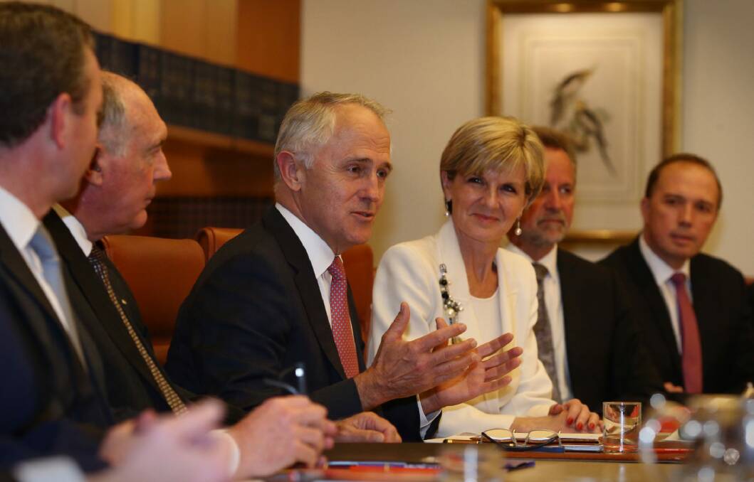 Prime Minister Malcolm Turnbull holds his first Cabinet meeting in Parliament House. Photo: Andrew Meares