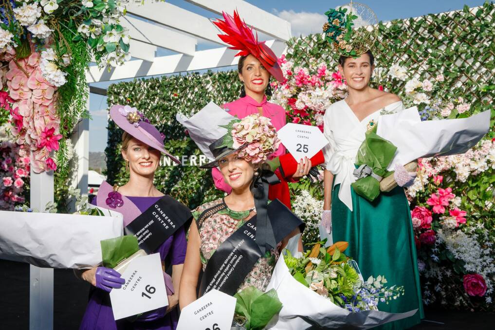 Fashions on the field runner up Emma Wells and winner Aimee Hay; millinery winner Lucy Hoolihan and runner up Viviana Croker. Photo: Sitthixay Ditthavong. Photo: Sitthixay Ditthavong