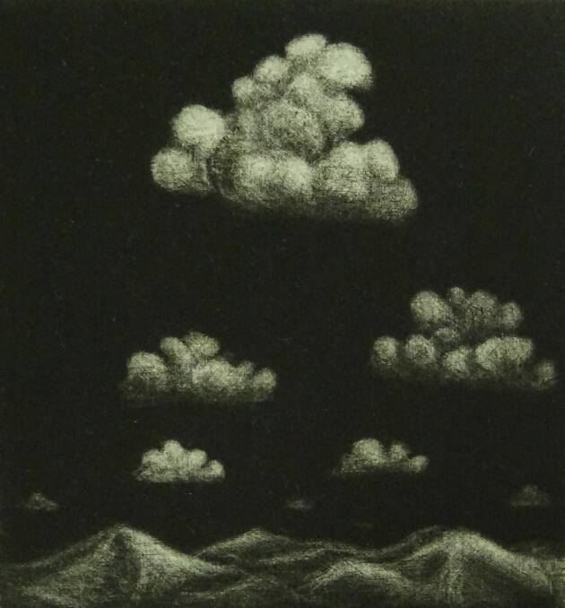 Peter McLean shows a sense of playful inventiveness with <i>The sky</i>, 2017, mezzotint.