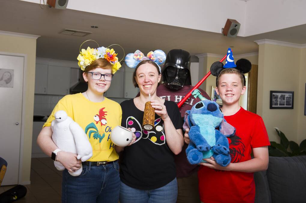 Lauren, 14, Sarah, Pat (as Darth Vader) and 13-year-old Connor Moloney have just returned from an epic six week holiday at Disney World. Photo: Dion Georgopoulos