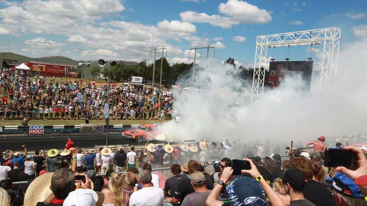 Cars perform burnouts to the delight of the crowd at Summernats in Canberra earlier this year. Photo: Alex Ellinghausen