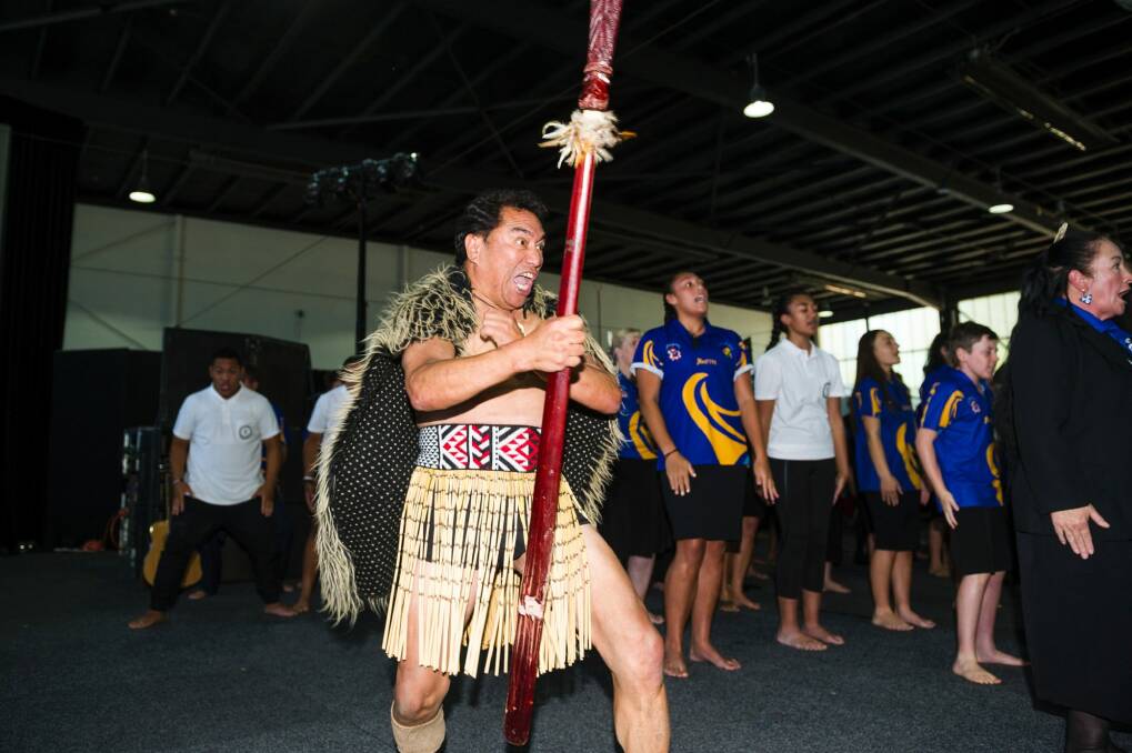 Participants in Saturday's National Kapa Haka Festival in Canberra gave a Powhiri, a traditional Maori welcome, on Friday. Photo: Dion Georgopoulos