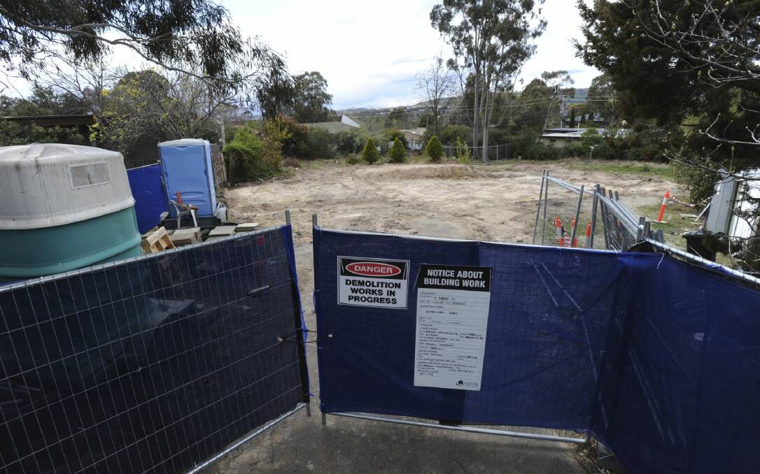 The empty block of land at 9 Darke Street, Torrens, where a Mr Fluffy home was demolished.  Photo: Graham Tidy