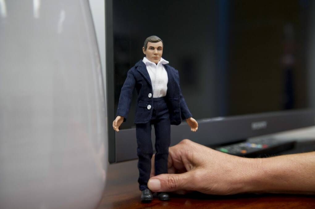 The "Chris Uhlmann doll'' takes pride of place in the office of his wife, Labor MP for Canberra, Gai Brodtmann. Photo: Jay Cronan