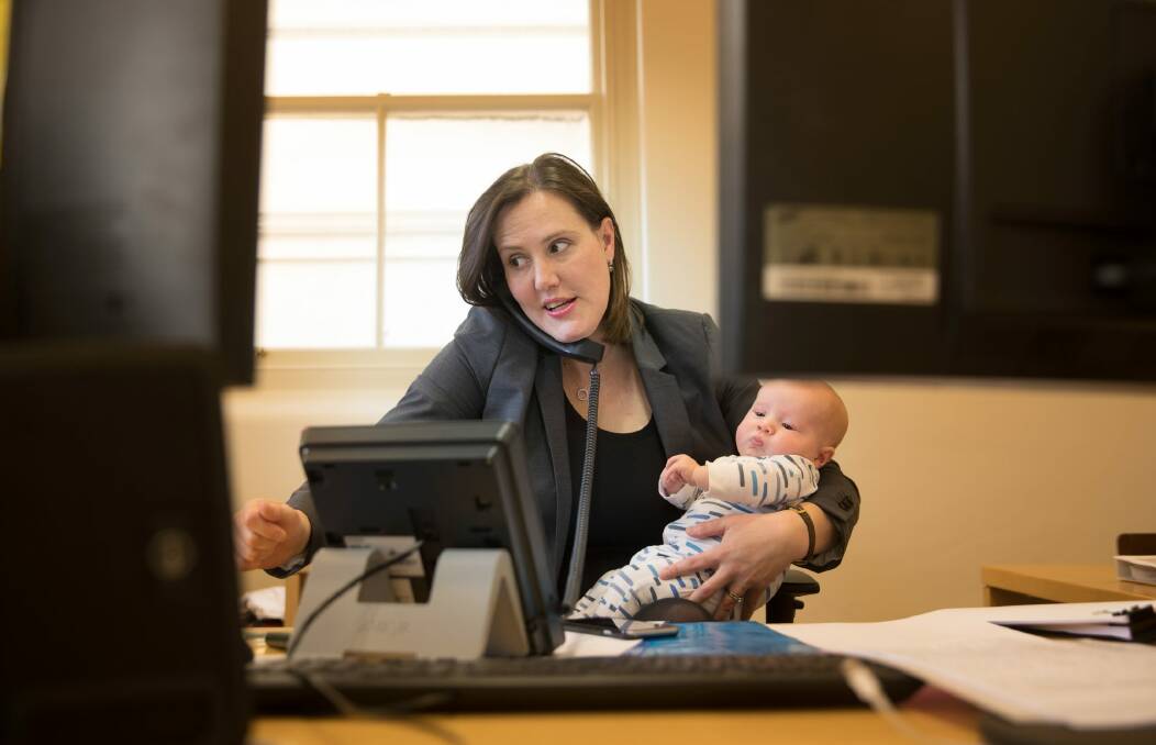 Kelly O'Dwyer with her son Edward in July 2017. Photo: Simon Schluter