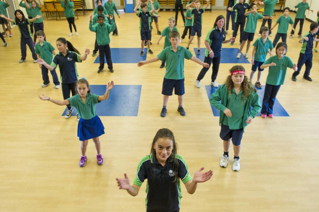 Kaleen Primary School students perform their Dance Nation routine for the chief minister on Monday. Photo: Jay Cronan