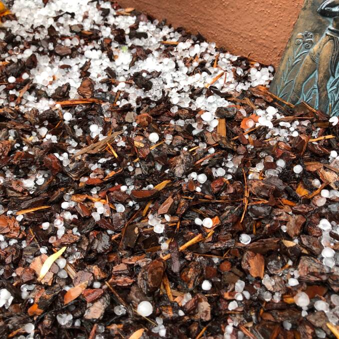 Hail in Tuggeranong on Wednesday afternoon. Photo: David Jenkins