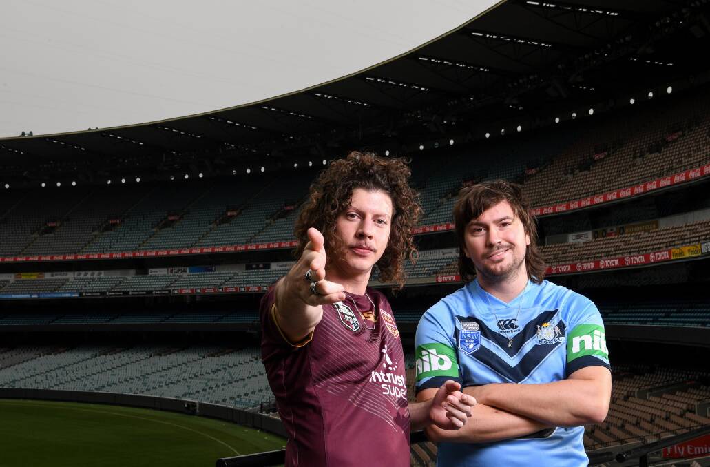 Peking Duk's Adam Hyde and Reuben Styles at the MCG. Photo: Grant Trouville © NRL Photos