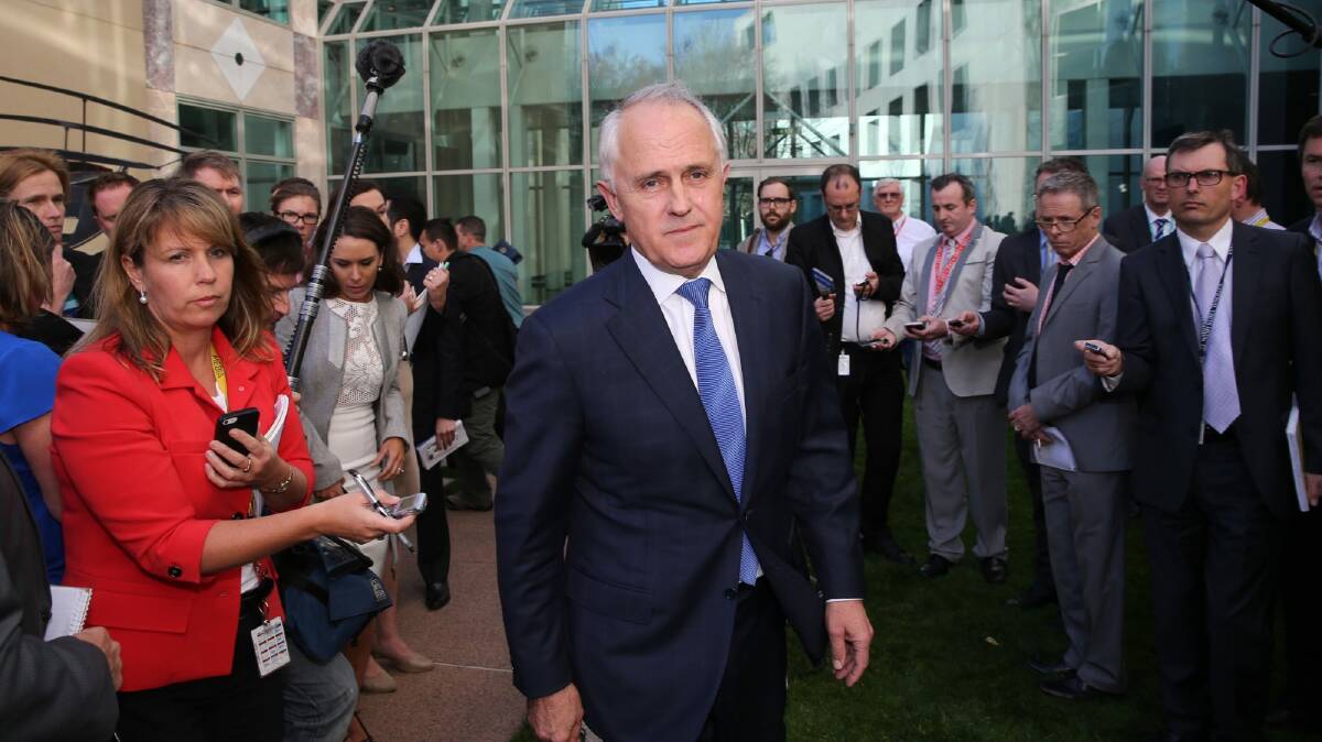 Malcolm Turnbull announcing he intended to challenge Tony Abbott in September 2015. Photo: Andrew Meares