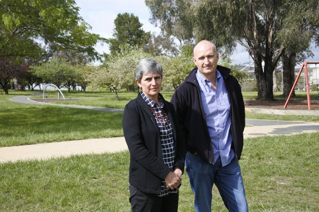 Woden Community Services' director of mental health and housing, Pam Boyer, with manager of mental health recovery and NDIS services Paul Russell. Photo: Daniel Burdon