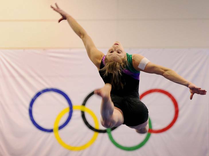 Lauren Mitchell trains after the Women's Artistic Gymnastics team to head to London was announced at the AIS Gymnastics Hall. Photo: Colleen Petch