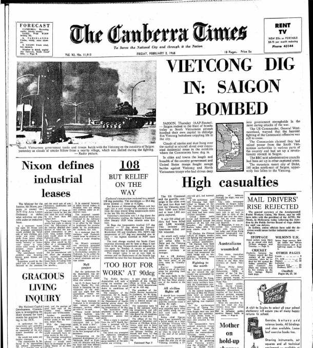 The front page of <i>The Canberra Times</i> after Canberra's hottest day on record.