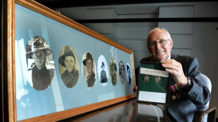 Bruce Guppy, 89,  from Nowra, visited the Australian War Memorial with family members to donate two female relatives badges. Photo: Graham Tidy