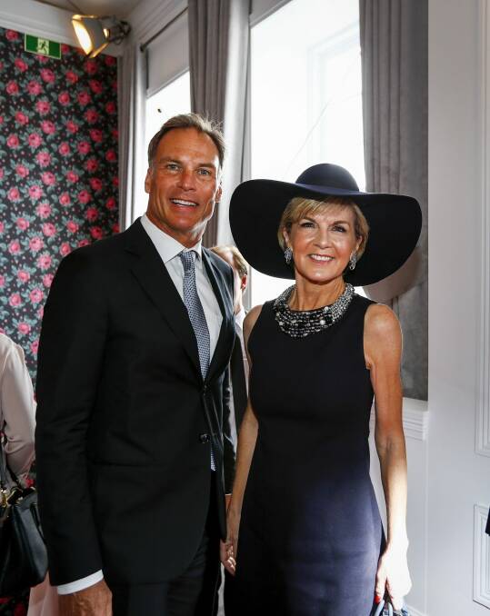 Foreign Affairs Minister Julie Bishop with her partner David Panton at the Melbourne Cup. Photo: Eddie Jim