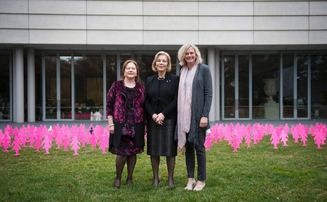 Ita Buttrose (centre) spoke at the Pink Lady luncheon for the Breast Cancer Network Australia in Canberra on Wednesday. With her is the network's CEO Christine Nolan (left) and breast cancer survivor and network board member Megan James. Photo: Elesa Kurtz