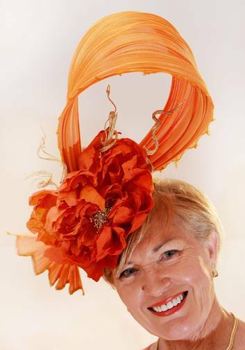 Trish McIntyre shows off the hat she will wear when she meets Prince Charles and Camilla. Photo: Colleen Petch