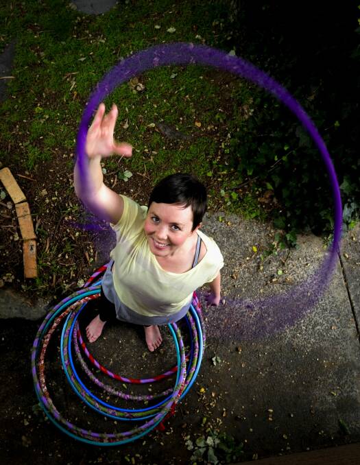 Susan Corbett, of Weetangera, in Canberra runs Hoopbeat classes. Photo: Melissa Adams