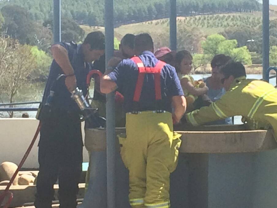 ACT Fire and Rescue officer used hydraulic cutters to free Emiliana while keeping her calm and distracted.