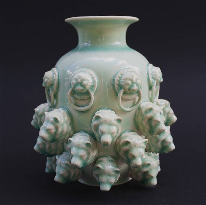 Shaun Hayes' Lion Pot, 2015, Stoneware ceramic, 20cm x 15cm diameter. Photo: Bryna Bamberry