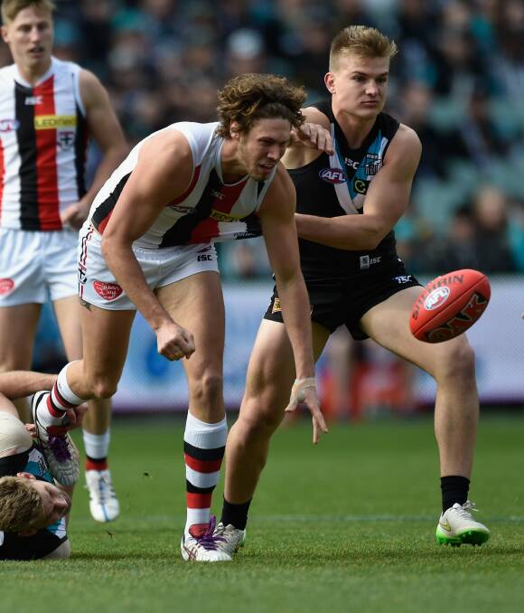 Ollie Wines dislocated his shoulder in Port's match against St Kilda at the weekend. Photo: Getty Images