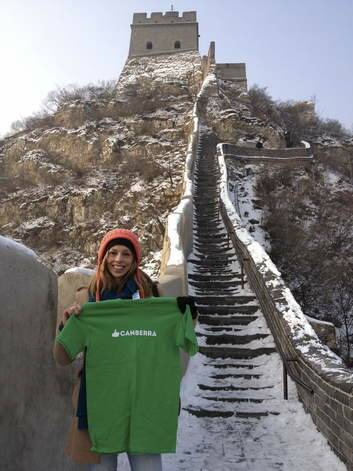 Bryden Rich with her Like Canberra t-shirt at the Great Wall. Photo: Supplied