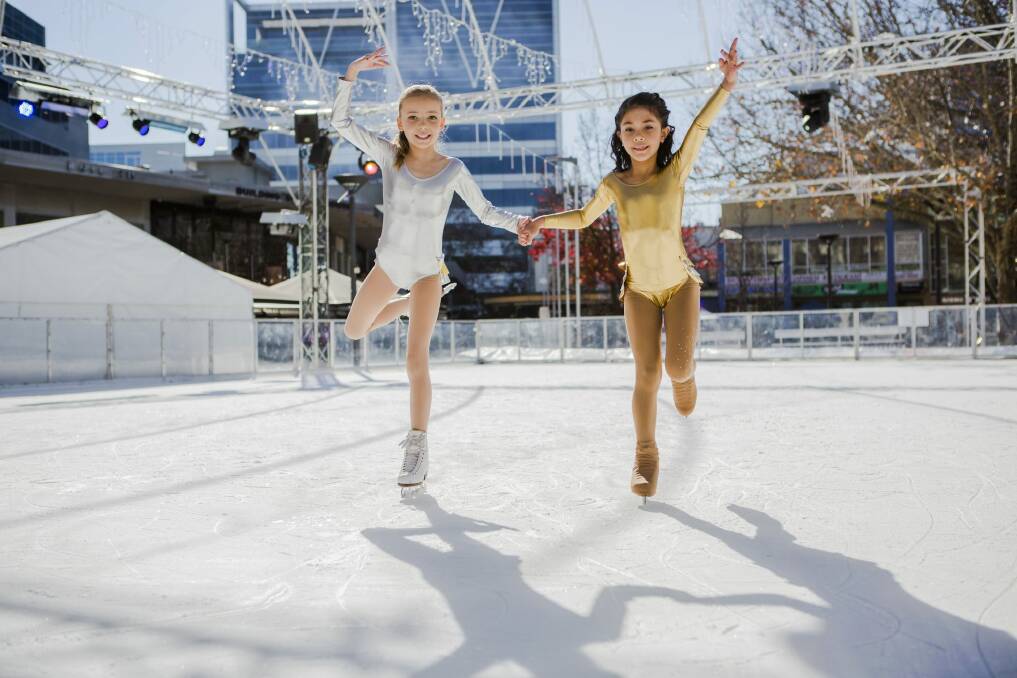 Skaters Poppy Munro-Mobbs 9, and Aleecia Byrne 7, get ready for the first Skate in the City sessions which started on Friday. Photo: Jamila Toderas