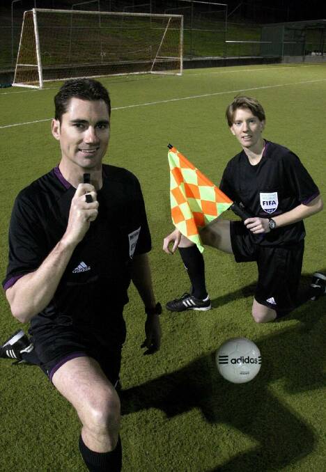 9th May 2012. Sport.  Journalist Lee Gaskin.  Canberra Times Photo by Jeffrey Chan. FIFA soccer Referee Ben Williams and Assistant Referee Allyson Flynn will be officials at the 2012 London Olympics. Photo: Jeffrey Chan