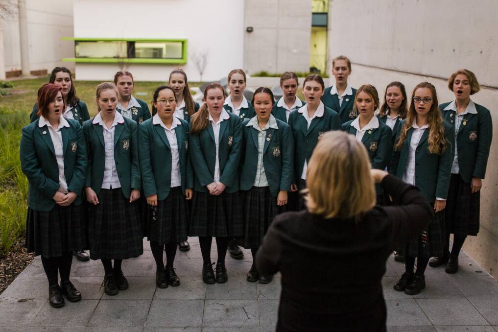 The Gabriel Singers of Canberra Girls Grammar School. Charles Bean's poem on war, Non Nobis, inspired a new musical composition which was  performed publicly for the first time on Friday night.

 Photo: Jamila Toderas