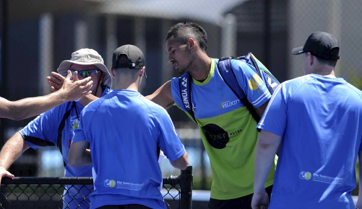 Kyrgios played two doubles matches for the Canberra Velocity. Photo: Graham Tidy