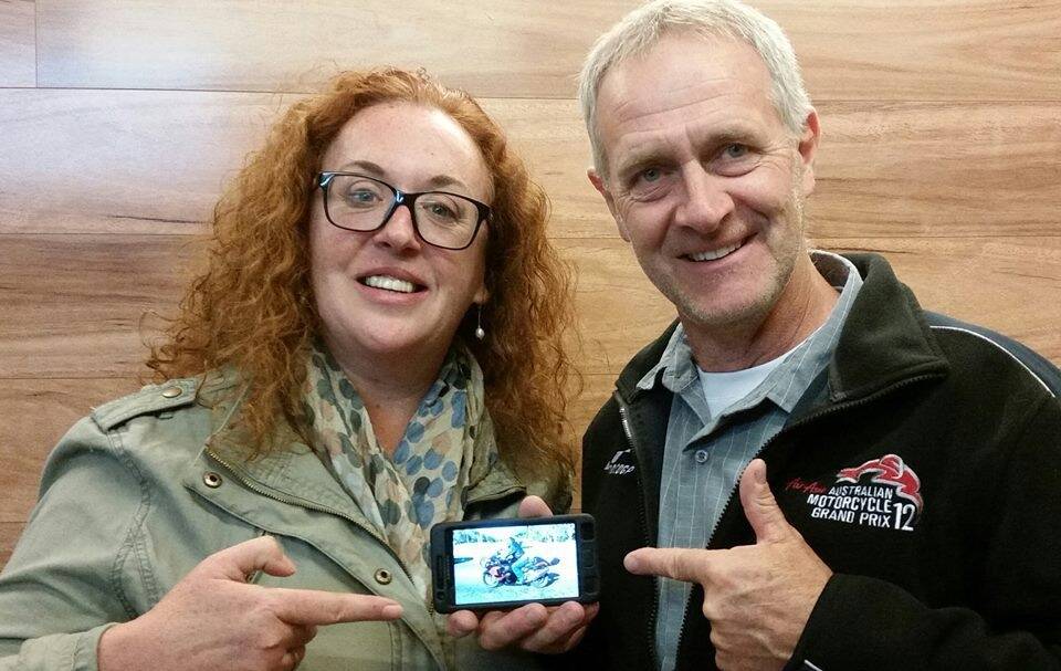 Heidi Pritchard with her friend Mark Stephenson who managed to take shots on his mobile phone of a man riding her stolen Hayabusa motorcycle. Photo: Facebook