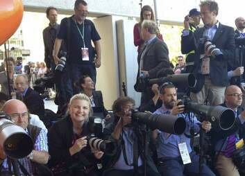 Canberra photographer Jodi Shepherd (front, second from left) with royal press pack. Photo: Hot Shots Photography