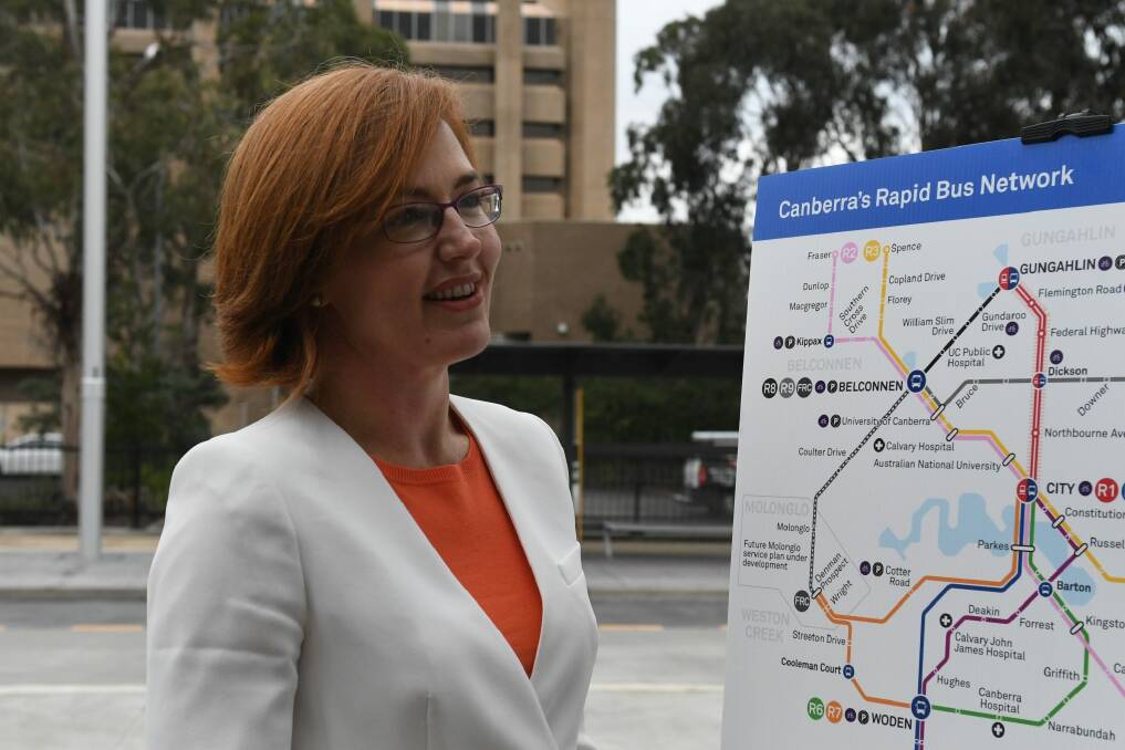ACT Minister for Transport Meegan Fitzharris unveiling the new Rapid bus network for Canberra. Photo: Sherryn Groch