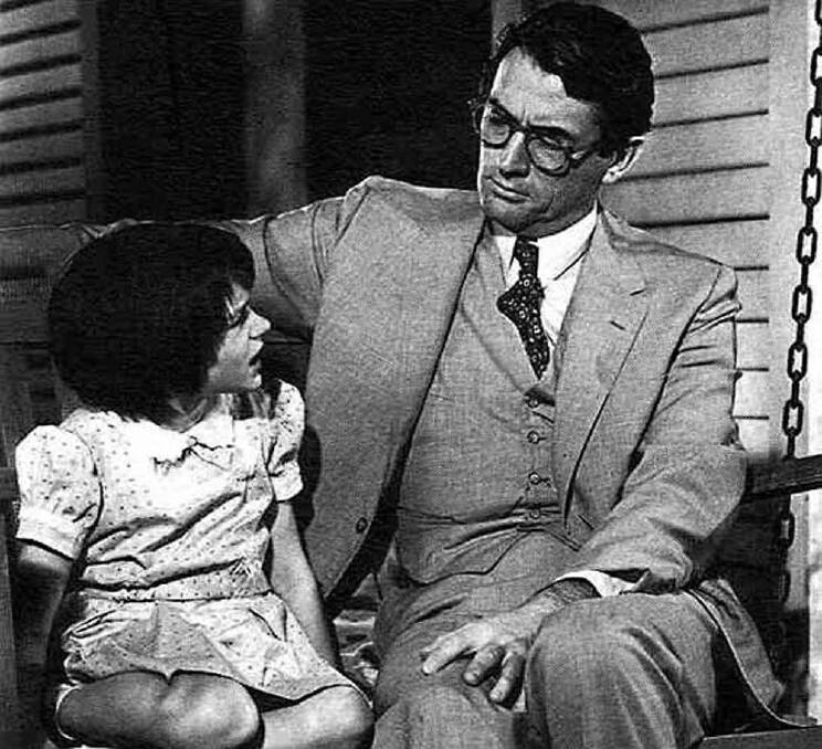  Gregory Peck  as Atticus Finch and and Mary Badham  as his daughter Scout in a scene from the 1962 Hollywood film, To Kill a Mockingbird.   Photo: Supplied