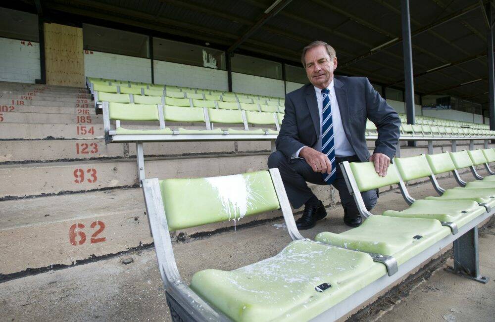 Queanbeyan Mayor Tim Overall is disappointed by the damage to Sieffert Oval by vandals. Photo: Elesa Kurtz
