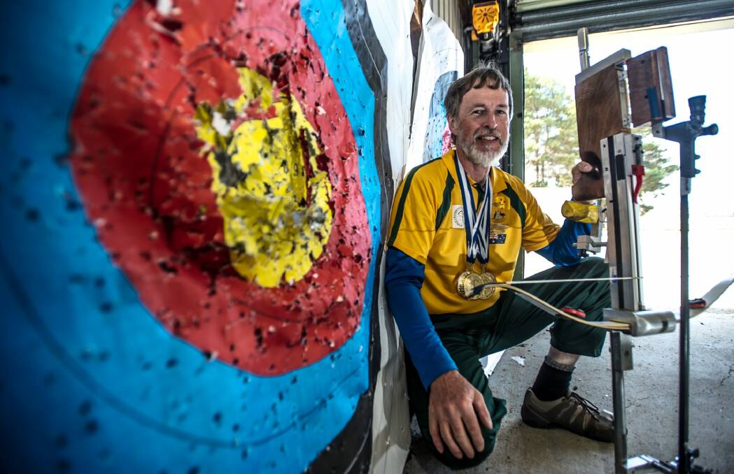 58-year-old Stuart Atkins won all four gold medals, as well as as silver and a bronze, on offer at the World Crossbow Shooting Championships. Photo by Karleen Minney. Photo: karleen minney