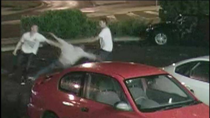 One man punches another man to the ground the Condor McDonalds car park. Photo: Supplied